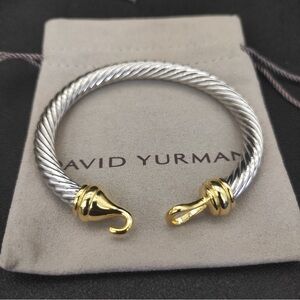 David Yurman Silver Cable Cuff with Gold End Caps